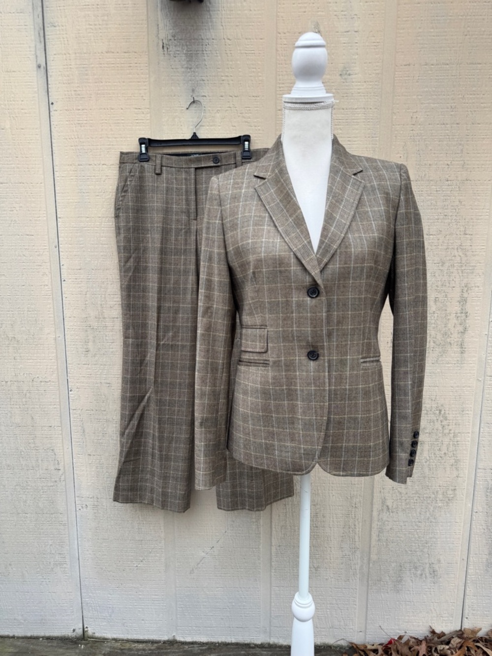 J. Crew Brown Windowpane Plaid Wool Blazer and Trouser Set
